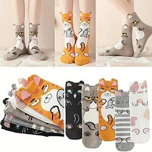 Funny Cats Pattern Socks, Breathable Comfy Crew Socks*5 Pairs